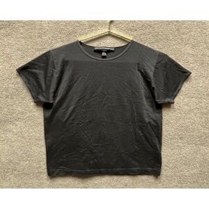 Linda Allard Ellen Tracy Women T-Shirt Shiny Black Crop Crew Neck Cotton Blend L